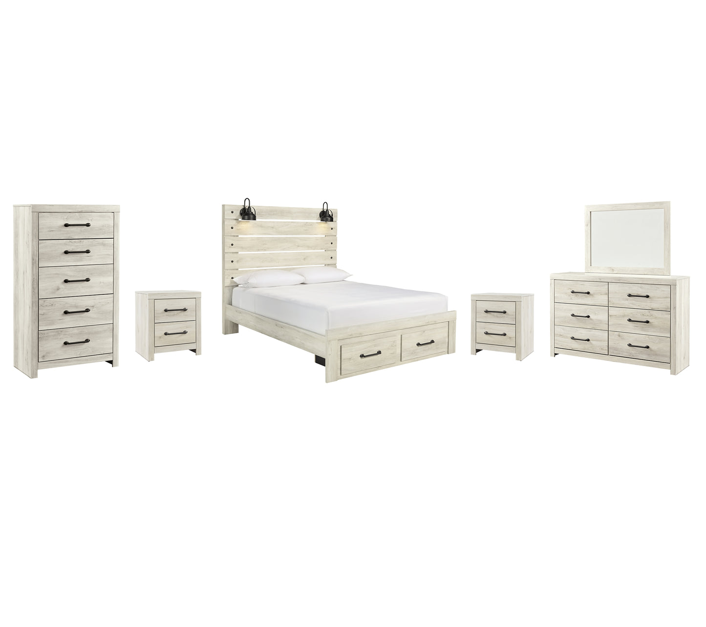 Cambeck Queen Panel Bed with 2 Storage Drawers with Mirrored Dresser, Chest and 2 Nightstands Milwaukee Furniture of Chicago - Furniture Store in Chicago Serving Humbolt Park, Roscoe Village, Avondale, & Homan Square