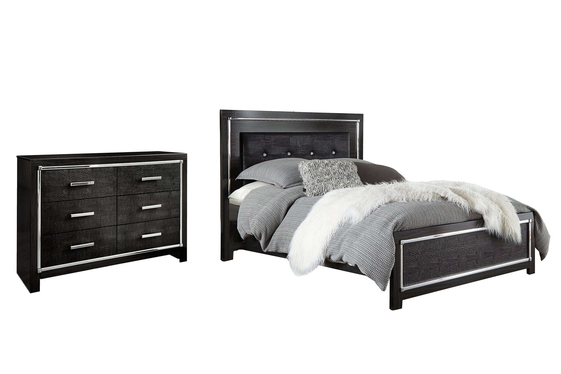 Kaydell King Upholstered Panel Bed with Dresser Milwaukee Furniture of Chicago - Furniture Store in Chicago Serving Humbolt Park, Roscoe Village, Avondale, & Homan Square