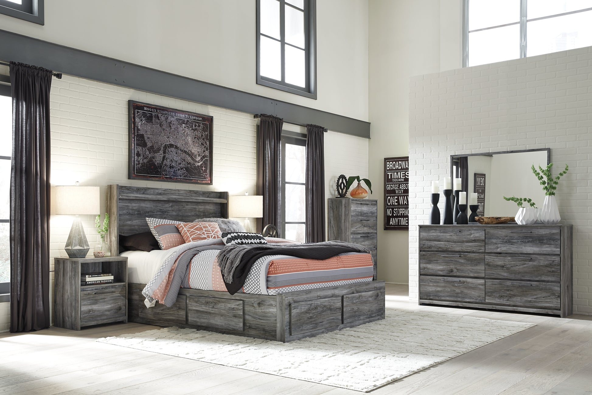 Baystorm King Panel Bed with 4 Storage Drawers with Dresser Milwaukee Furniture of Chicago - Furniture Store in Chicago Serving Humbolt Park, Roscoe Village, Avondale, & Homan Square