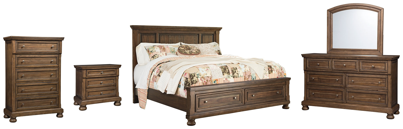 Flynnter King Panel Bed with 2 Storage Drawers with Mirrored Dresser, Chest and Nightstand Milwaukee Furniture of Chicago - Furniture Store in Chicago Serving Humbolt Park, Roscoe Village, Avondale, & Homan Square