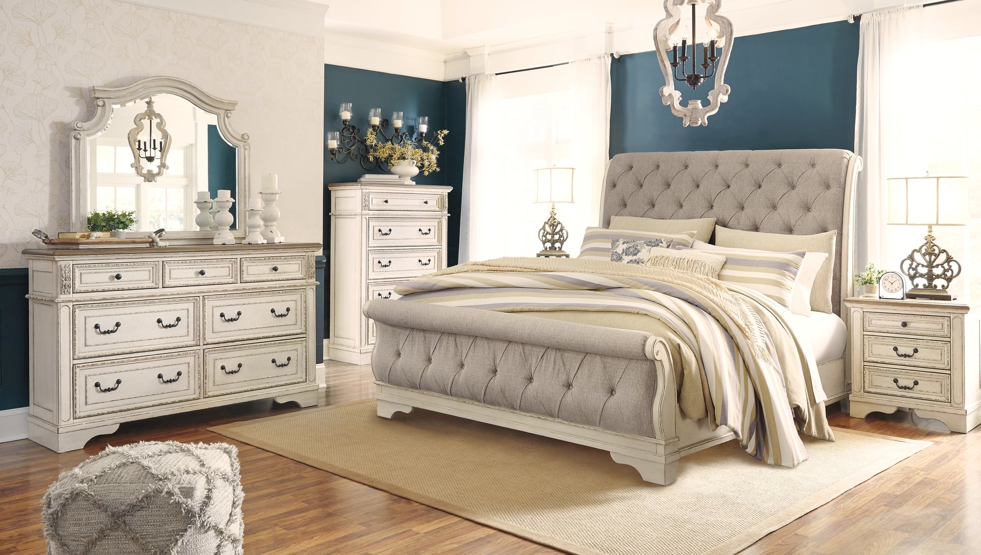 Realyn Queen Sleigh Bed with Mirrored Dresser, Chest and Nightstand Milwaukee Furniture of Chicago - Furniture Store in Chicago Serving Humbolt Park, Roscoe Village, Avondale, & Homan Square