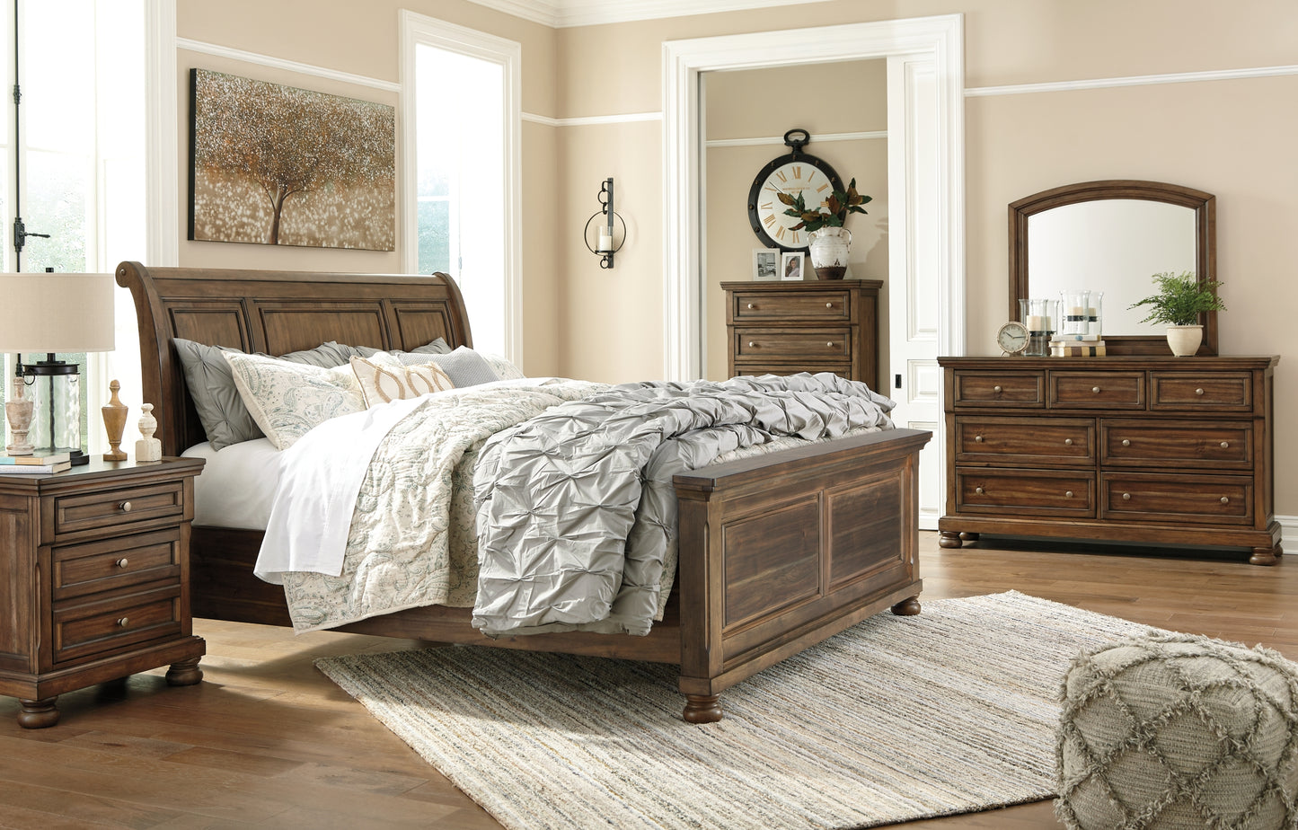 Flynnter King Panel Bed with 2 Storage Drawers with Mirrored Dresser, Chest and Nightstand Milwaukee Furniture of Chicago - Furniture Store in Chicago Serving Humbolt Park, Roscoe Village, Avondale, & Homan Square