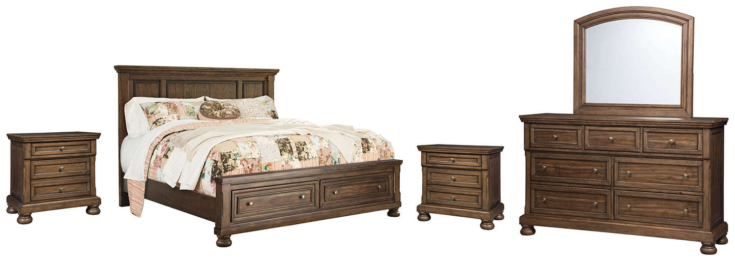 Flynnter Queen Panel Bed with 2 Storage Drawers with Mirrored Dresser and 2 Nightstands Milwaukee Furniture of Chicago - Furniture Store in Chicago Serving Humbolt Park, Roscoe Village, Avondale, & Homan Square