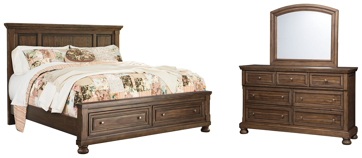 Flynnter Queen Panel Bed with 2 Storage Drawers with Mirrored Dresser Milwaukee Furniture of Chicago - Furniture Store in Chicago Serving Humbolt Park, Roscoe Village, Avondale, & Homan Square