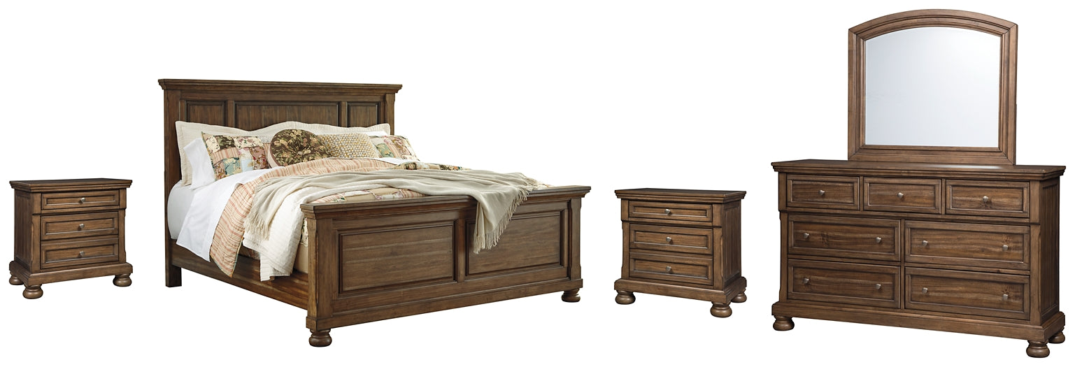 Flynnter Queen Panel Bed with Mirrored Dresser and 2 Nightstands Milwaukee Furniture of Chicago - Furniture Store in Chicago Serving Humbolt Park, Roscoe Village, Avondale, & Homan Square