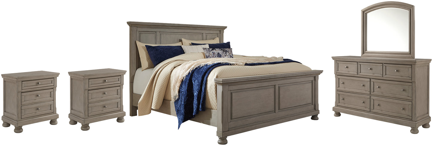 Lettner Queen Panel Bed with Mirrored Dresser and 2 Nightstands Milwaukee Furniture of Chicago - Furniture Store in Chicago Serving Humbolt Park, Roscoe Village, Avondale, & Homan Square