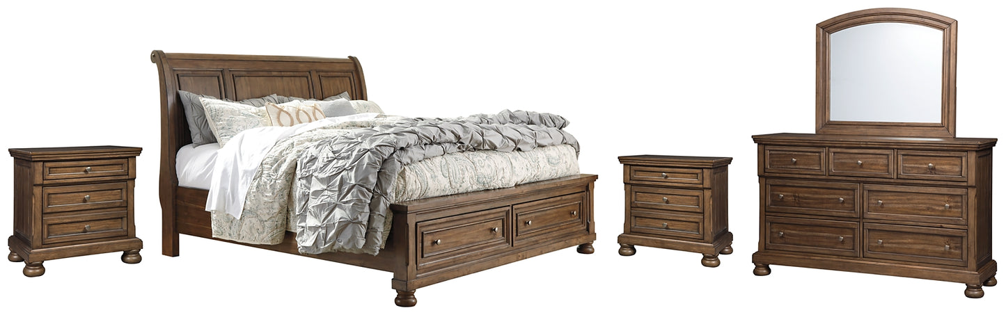 Flynnter Queen Sleigh Bed with 2 Storage Drawers with Mirrored Dresser and 2 Nightstands Milwaukee Furniture of Chicago - Furniture Store in Chicago Serving Humbolt Park, Roscoe Village, Avondale, & Homan Square