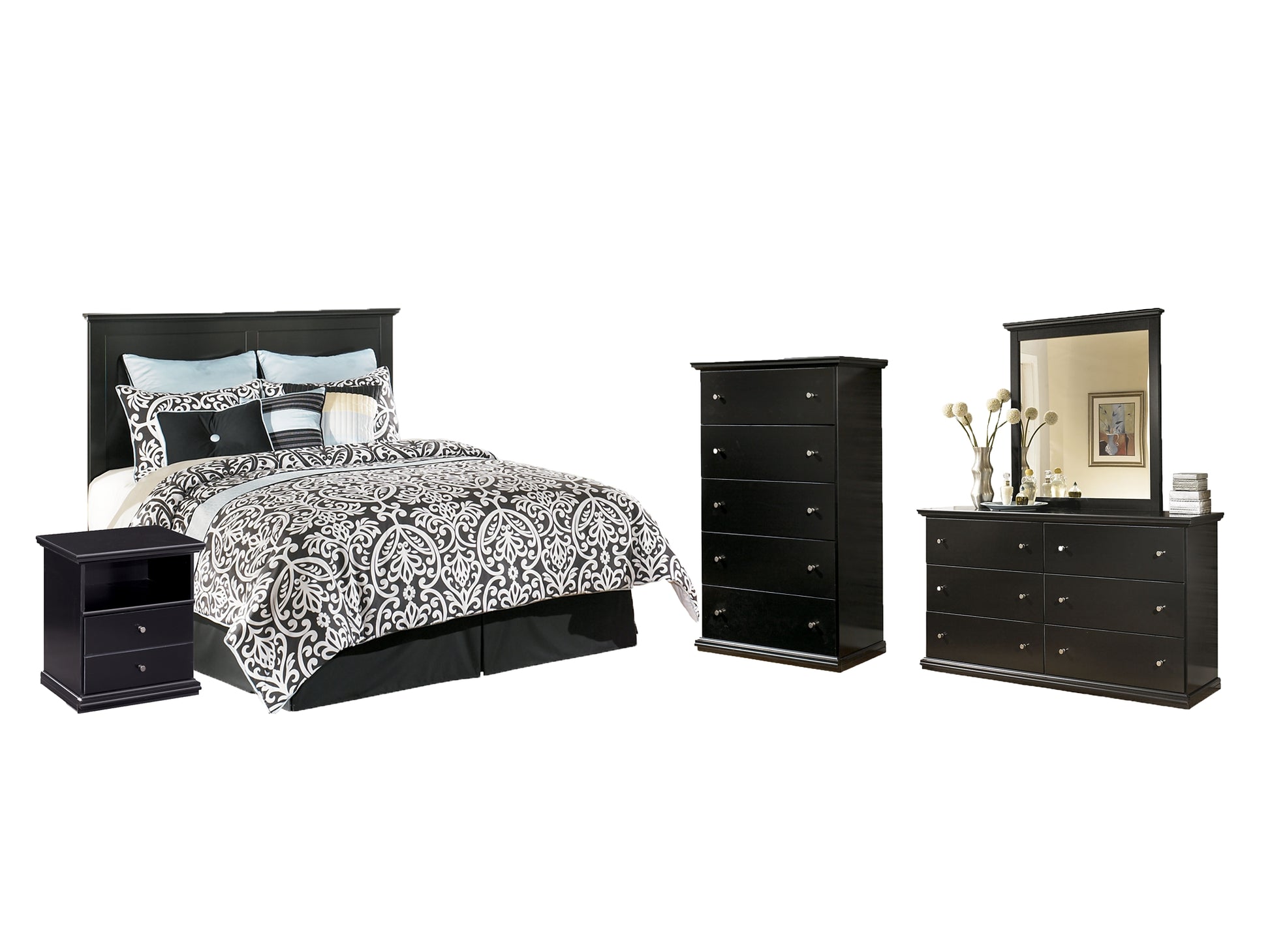 Maribel Queen/Full Panel Headboard with Mirrored Dresser, Chest and Nightstand Milwaukee Furniture of Chicago - Furniture Store in Chicago Serving Humbolt Park, Roscoe Village, Avondale, & Homan Square