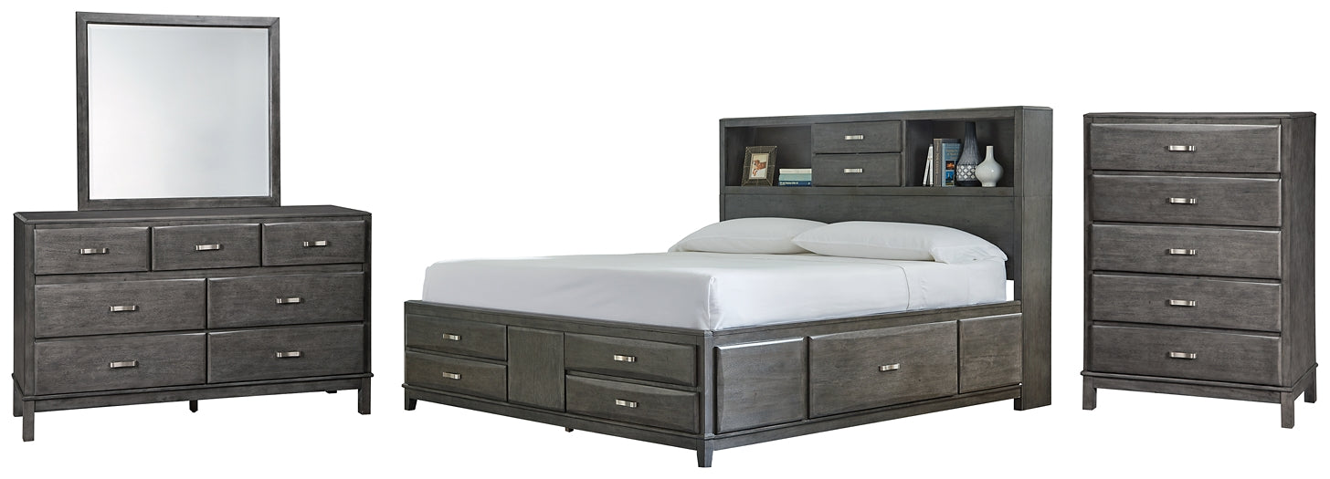 Caitbrook Queen Storage Bed with 8 Storage Drawers with Mirrored Dresser and Chest Milwaukee Furniture of Chicago - Furniture Store in Chicago Serving Humbolt Park, Roscoe Village, Avondale, & Homan Square