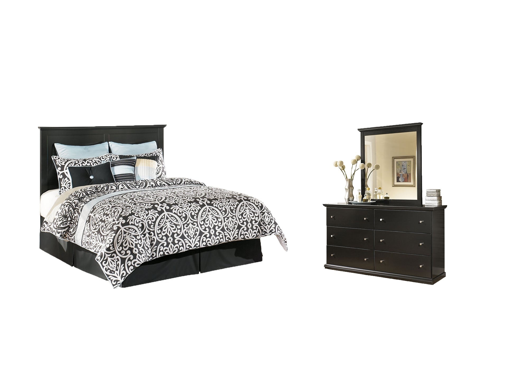 Maribel King/California King Panel Headboard with Mirrored Dresser Milwaukee Furniture of Chicago - Furniture Store in Chicago Serving Humbolt Park, Roscoe Village, Avondale, & Homan Square