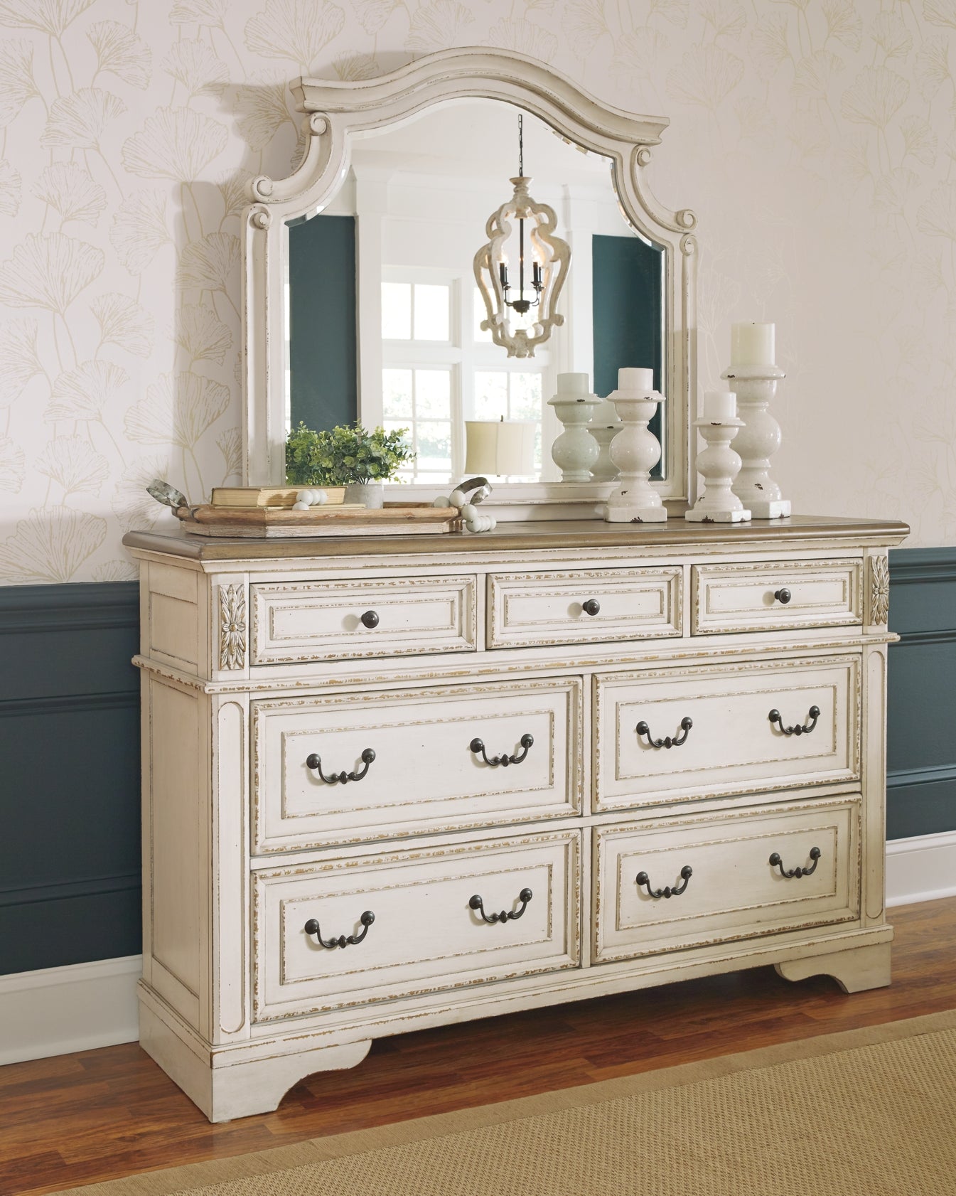 Realyn Queen Upholstered Panel Bed with Mirrored Dresser and Chest Milwaukee Furniture of Chicago - Furniture Store in Chicago Serving Humbolt Park, Roscoe Village, Avondale, & Homan Square