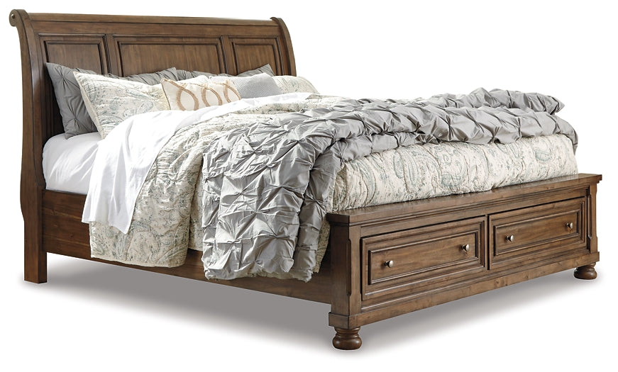 Flynnter Queen Sleigh Bed with 2 Storage Drawers with Mirrored Dresser, Chest and 2 Nightstands Milwaukee Furniture of Chicago - Furniture Store in Chicago Serving Humbolt Park, Roscoe Village, Avondale, & Homan Square