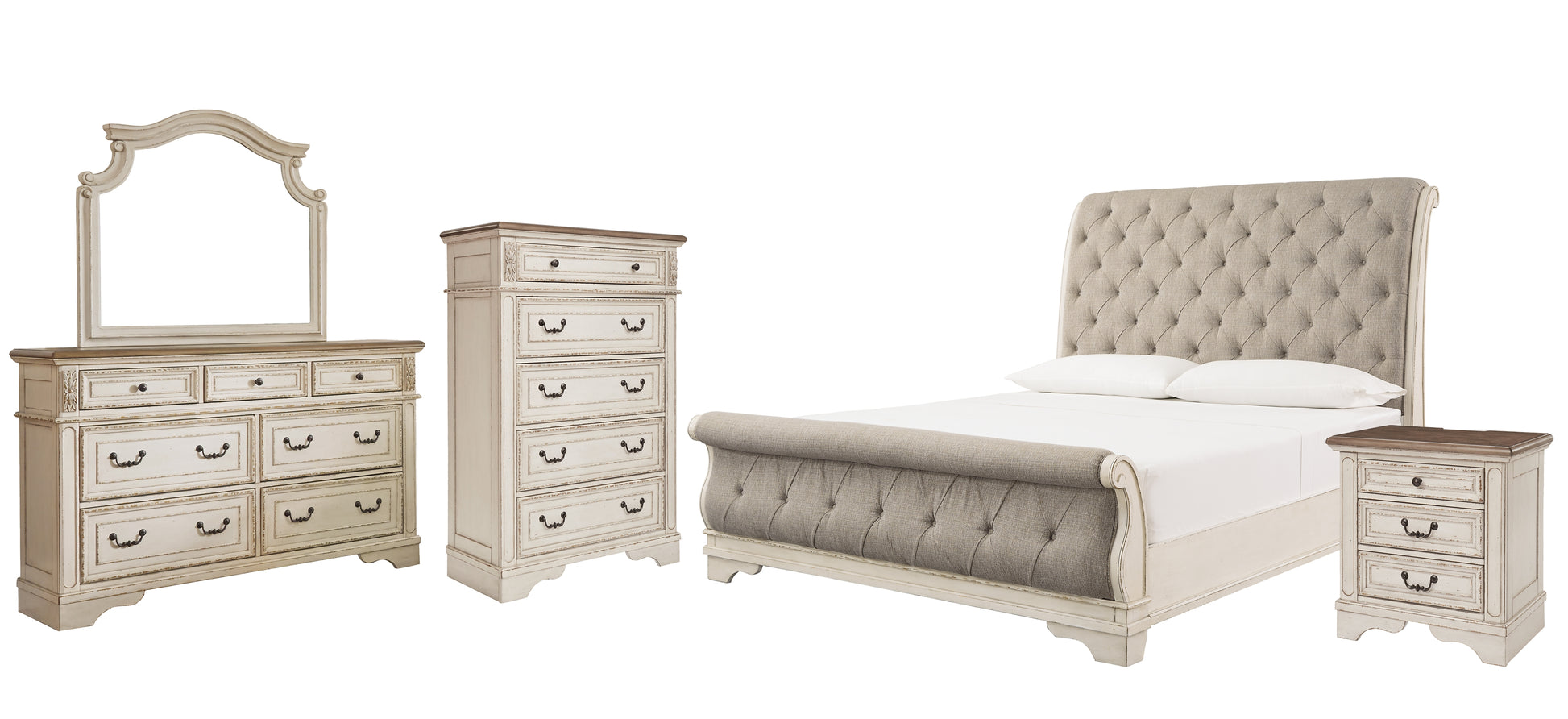 Realyn California King Sleigh Bed with Mirrored Dresser, Chest and Nightstand Milwaukee Furniture of Chicago - Furniture Store in Chicago Serving Humbolt Park, Roscoe Village, Avondale, & Homan Square