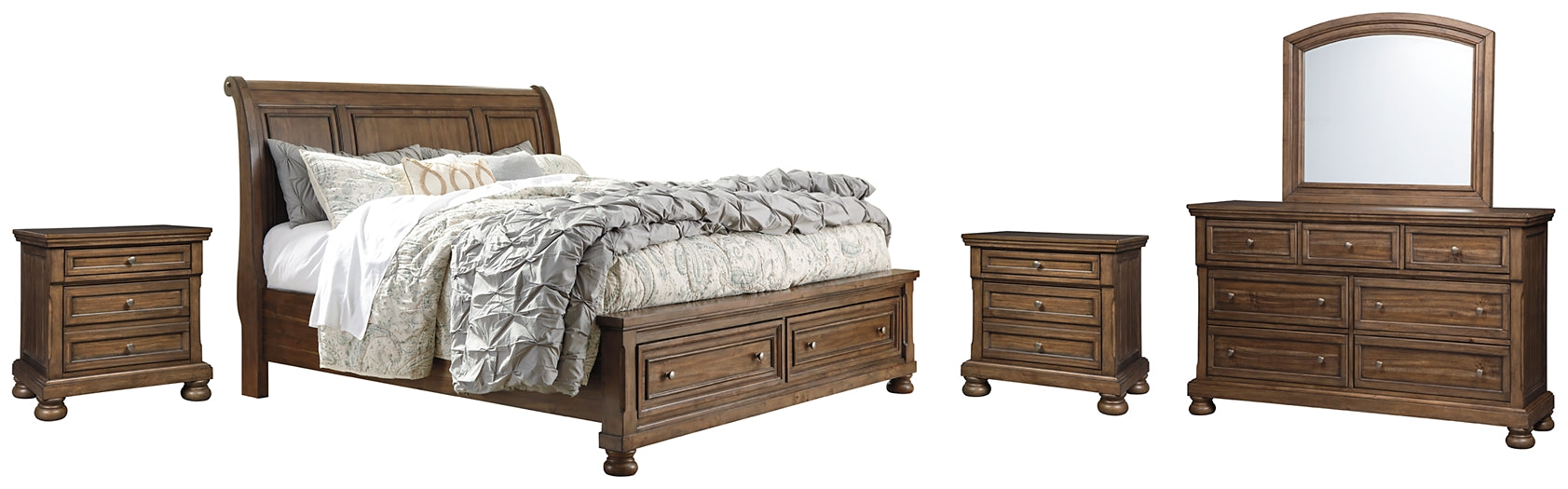 Flynnter Queen Sleigh Bed with 2 Storage Drawers with Mirrored Dresser and 2 Nightstands Milwaukee Furniture of Chicago - Furniture Store in Chicago Serving Humbolt Park, Roscoe Village, Avondale, & Homan Square