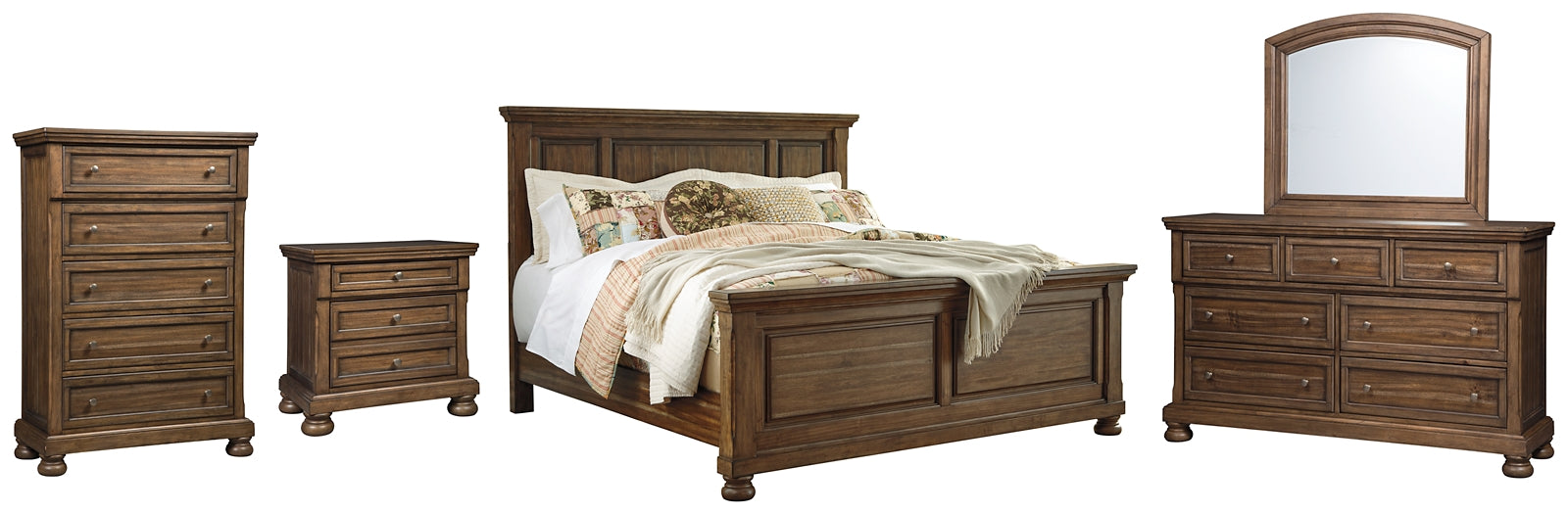 Flynnter Queen Panel Bed with Mirrored Dresser, Chest and Nightstand Milwaukee Furniture of Chicago - Furniture Store in Chicago Serving Humbolt Park, Roscoe Village, Avondale, & Homan Square