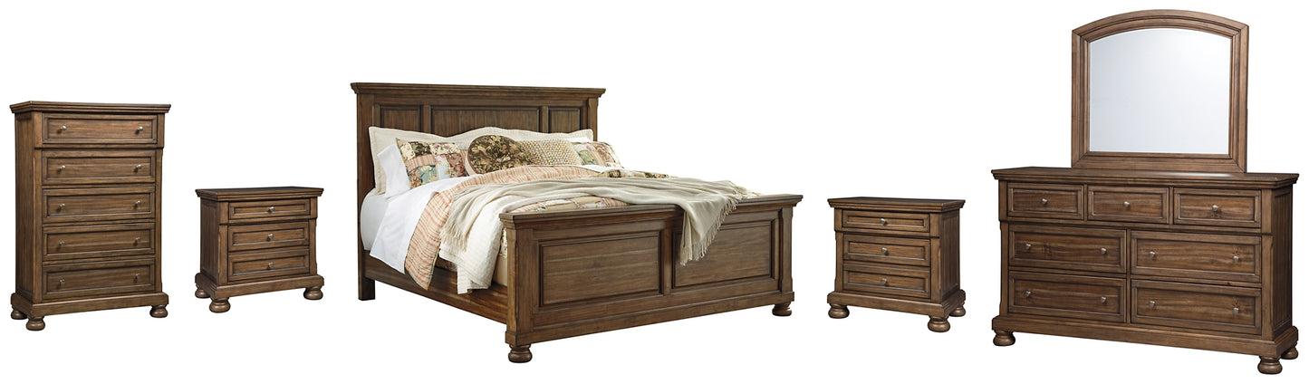 Flynnter Queen Panel Bed with Mirrored Dresser, Chest and 2 Nightstands Milwaukee Furniture of Chicago - Furniture Store in Chicago Serving Humbolt Park, Roscoe Village, Avondale, & Homan Square