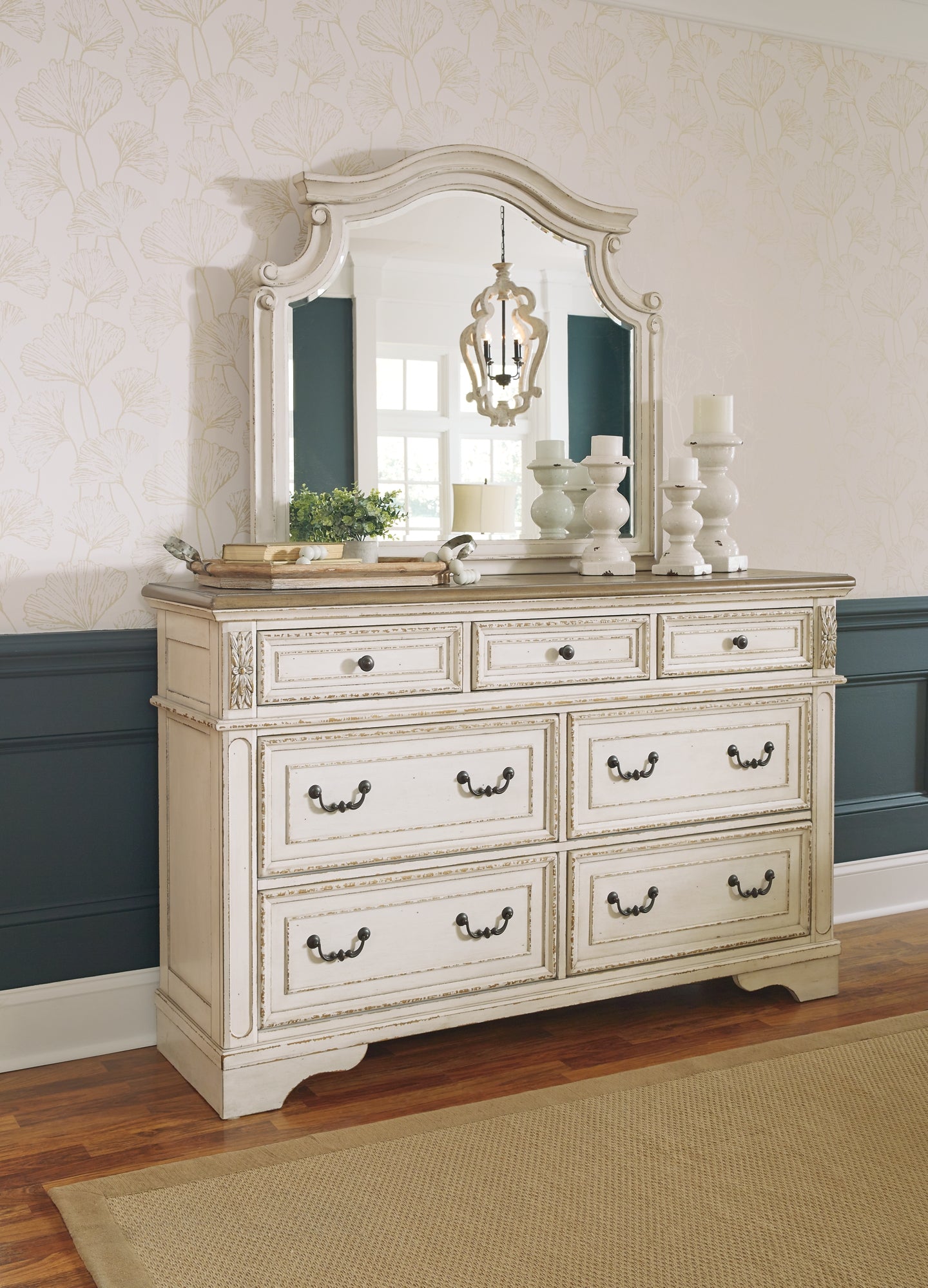 Realyn Queen Upholstered Panel Bed with Mirrored Dresser and Chest Milwaukee Furniture of Chicago - Furniture Store in Chicago Serving Humbolt Park, Roscoe Village, Avondale, & Homan Square