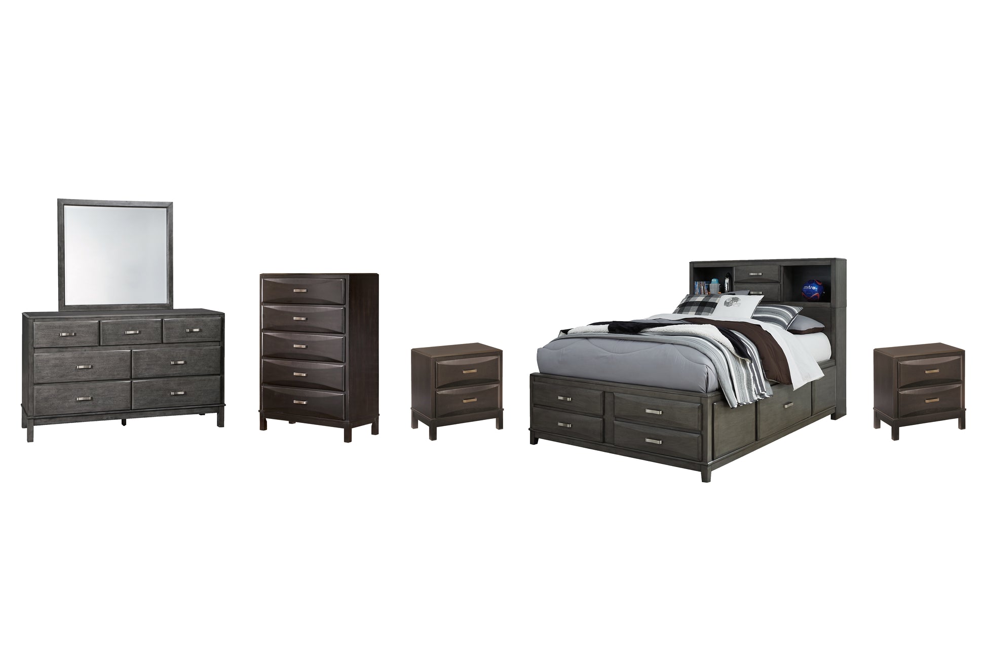 Caitbrook Queen Storage Bed with 8 Storage Drawers with Mirrored Dresser, Chest and 2 Nightstands Milwaukee Furniture of Chicago - Furniture Store in Chicago Serving Humbolt Park, Roscoe Village, Avondale, & Homan Square