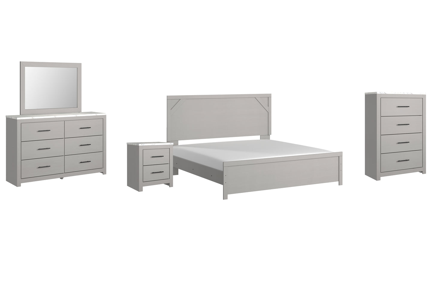 Cottonburg King Panel Bed with Mirrored Dresser, Chest and Nightstand Milwaukee Furniture of Chicago - Furniture Store in Chicago Serving Humbolt Park, Roscoe Village, Avondale, & Homan Square