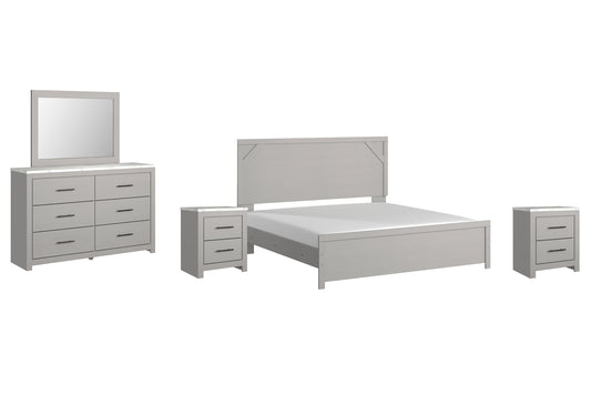 Cottonburg King Panel Bed with Mirrored Dresser and 2 Nightstands Milwaukee Furniture of Chicago - Furniture Store in Chicago Serving Humbolt Park, Roscoe Village, Avondale, & Homan Square