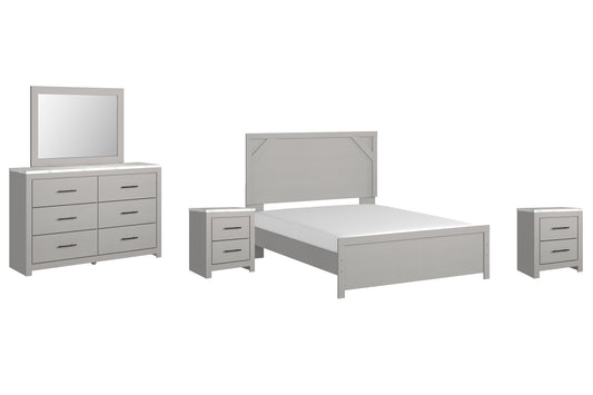 Cottonburg Queen Panel Bed with Mirrored Dresser and 2 Nightstands Milwaukee Furniture of Chicago - Furniture Store in Chicago Serving Humbolt Park, Roscoe Village, Avondale, & Homan Square