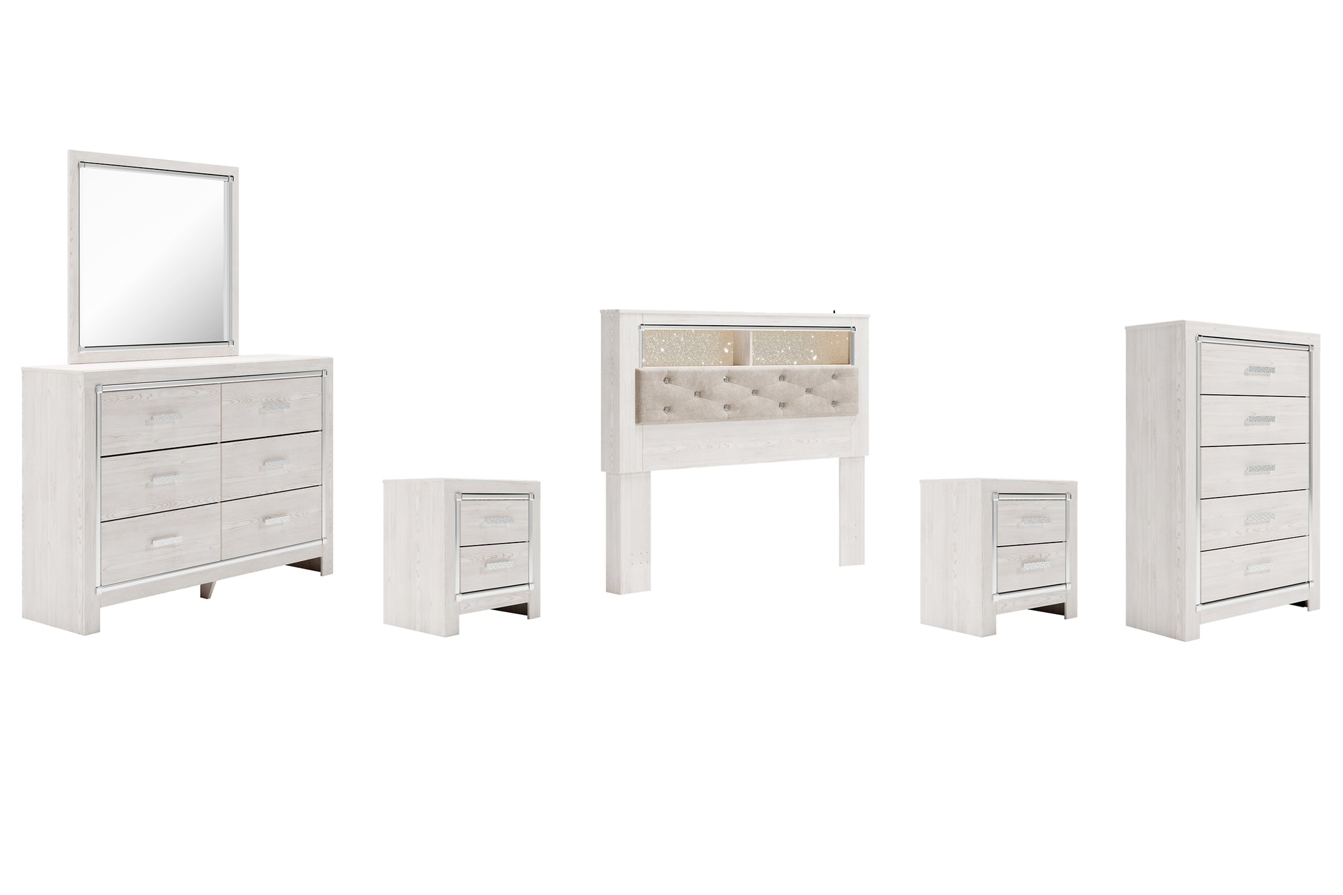 Altyra Queen Bookcase Headboard with Mirrored Dresser, Chest and 2 Nightstands Milwaukee Furniture of Chicago - Furniture Store in Chicago Serving Humbolt Park, Roscoe Village, Avondale, & Homan Square