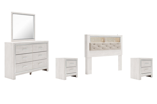 Altyra Queen Bookcase Headboard with Mirrored Dresser and 2 Nightstands Milwaukee Furniture of Chicago - Furniture Store in Chicago Serving Humbolt Park, Roscoe Village, Avondale, & Homan Square