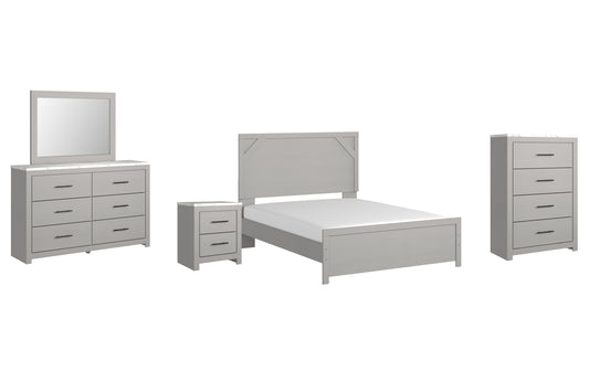 Cottonburg Queen Panel Bed with Mirrored Dresser, Chest and Nightstand Milwaukee Furniture of Chicago - Furniture Store in Chicago Serving Humbolt Park, Roscoe Village, Avondale, & Homan Square