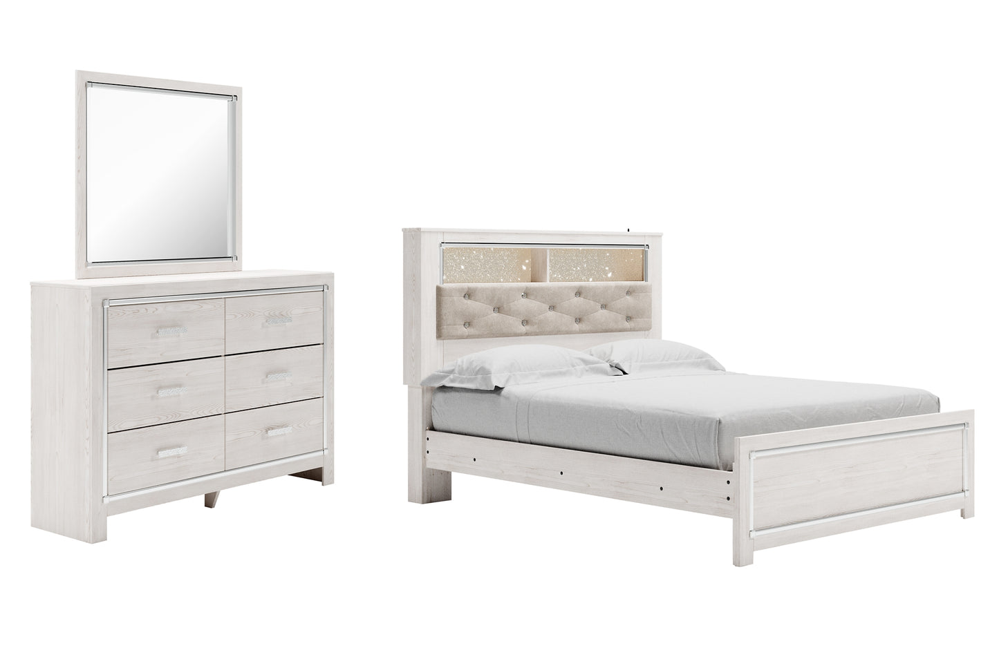 Altyra Queen Panel Bookcase Bed with Mirrored Dresser Milwaukee Furniture of Chicago - Furniture Store in Chicago Serving Humbolt Park, Roscoe Village, Avondale, & Homan Square