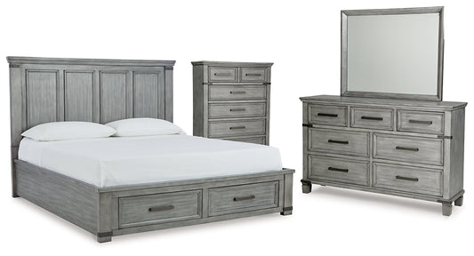 Russelyn King Storage Bed with Mirrored Dresser and Chest Milwaukee Furniture of Chicago - Furniture Store in Chicago Serving Humbolt Park, Roscoe Village, Avondale, & Homan Square