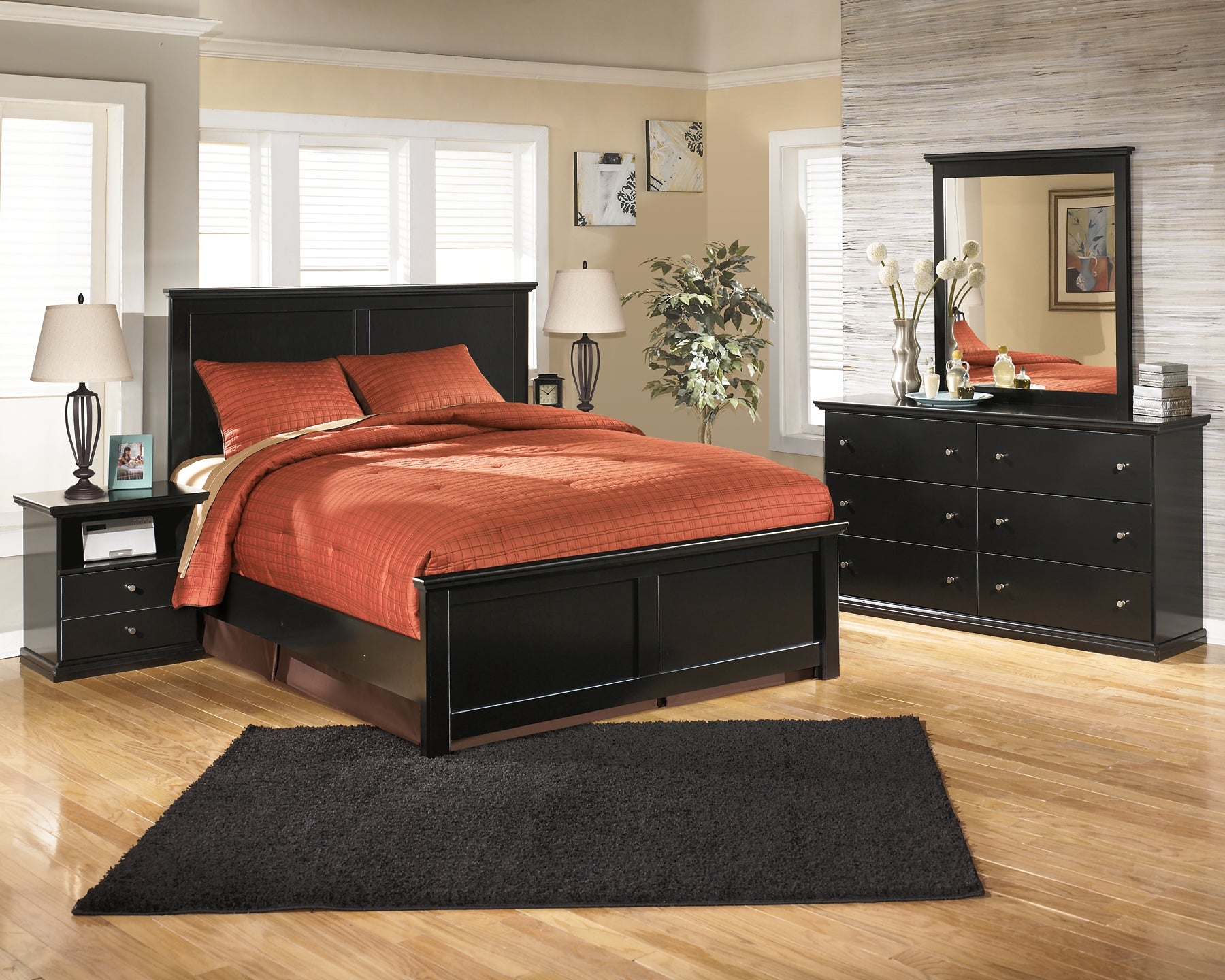 Maribel Queen Panel Bed with Mirrored Dresser and Nightstand Milwaukee Furniture of Chicago - Furniture Store in Chicago Serving Humbolt Park, Roscoe Village, Avondale, & Homan Square