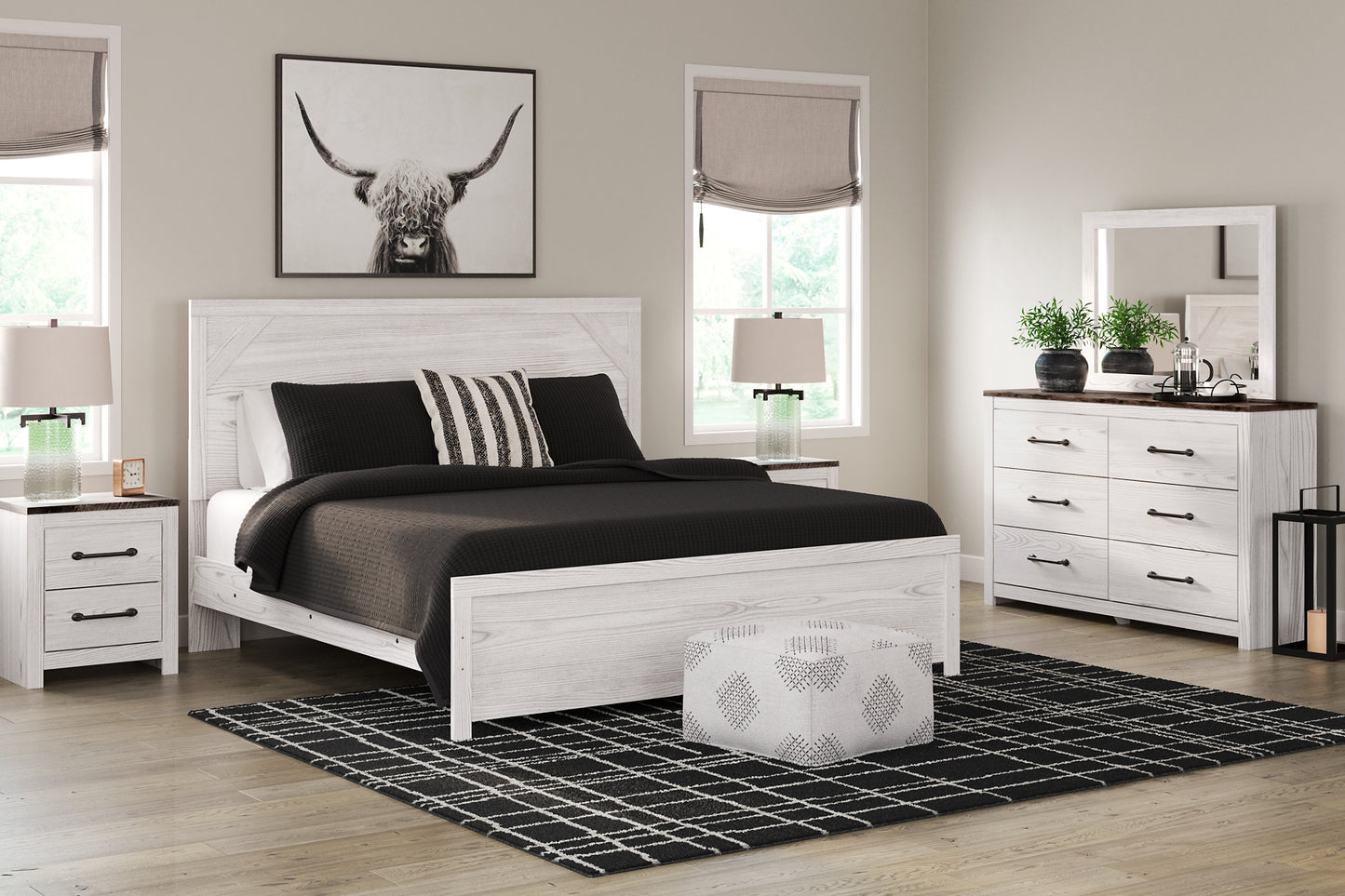 Gerridan King Panel Bed with Mirrored Dresser and Nightstand Milwaukee Furniture of Chicago - Furniture Store in Chicago Serving Humbolt Park, Roscoe Village, Avondale, & Homan Square