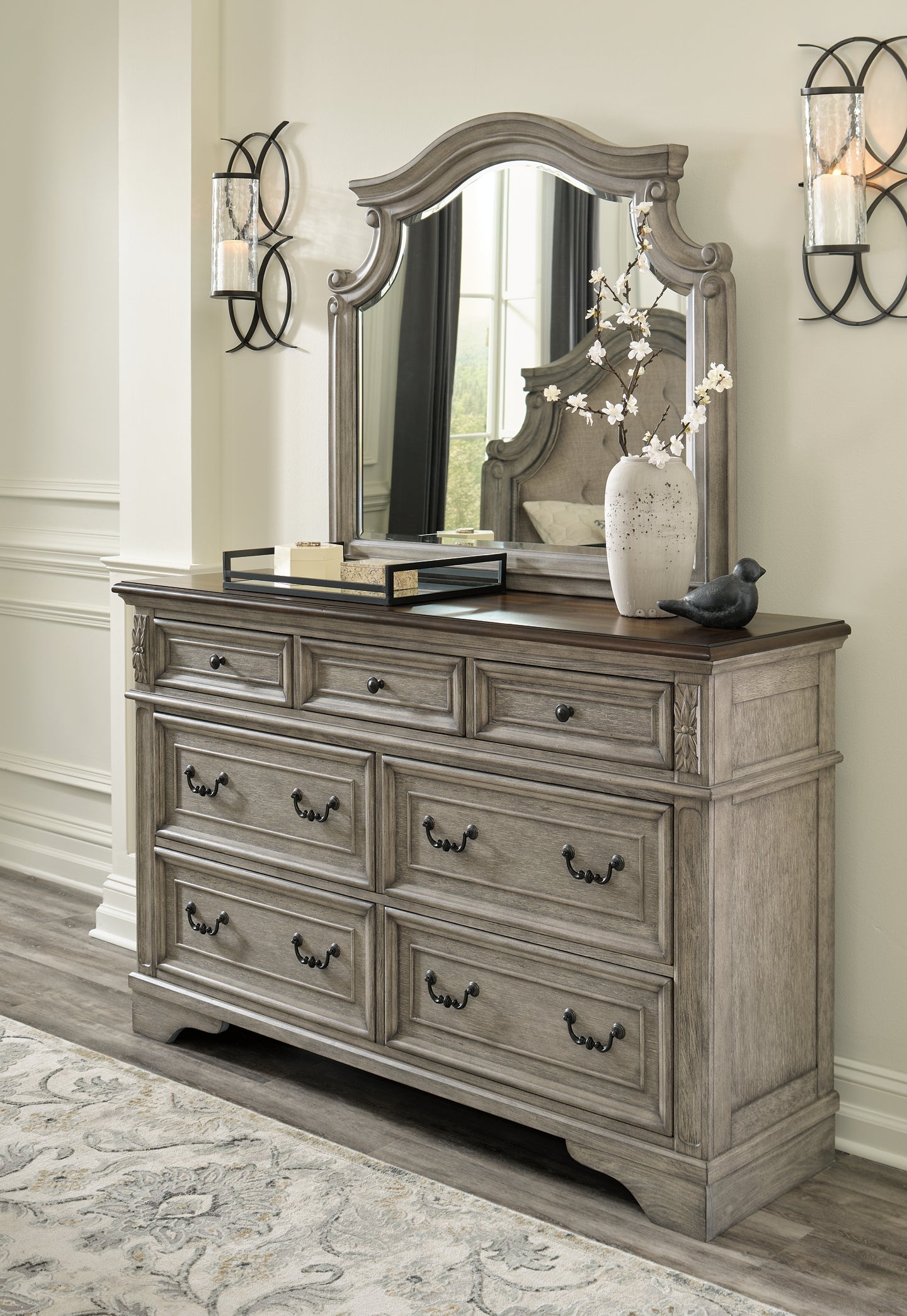 Lodenbay California King Panel Bed with Mirrored Dresser Milwaukee Furniture of Chicago - Furniture Store in Chicago Serving Humbolt Park, Roscoe Village, Avondale, & Homan Square