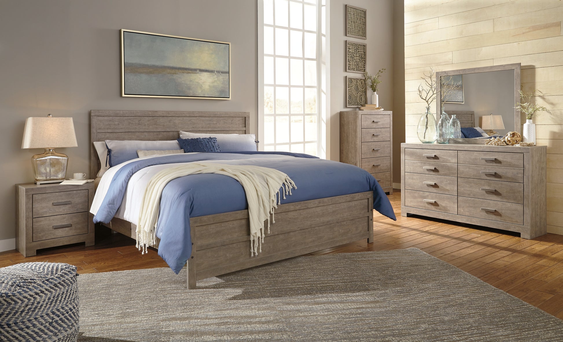 Culverbach King Panel Bed with Mirrored Dresser, Chest and 2 Nightstands Milwaukee Furniture of Chicago - Furniture Store in Chicago Serving Humbolt Park, Roscoe Village, Avondale, & Homan Square