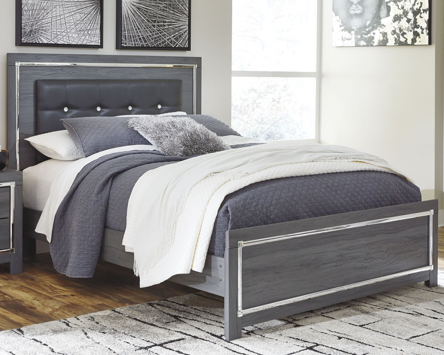 Lodanna Queen Panel Bed with Mirrored Dresser and Nightstand Milwaukee Furniture of Chicago - Furniture Store in Chicago Serving Humbolt Park, Roscoe Village, Avondale, & Homan Square