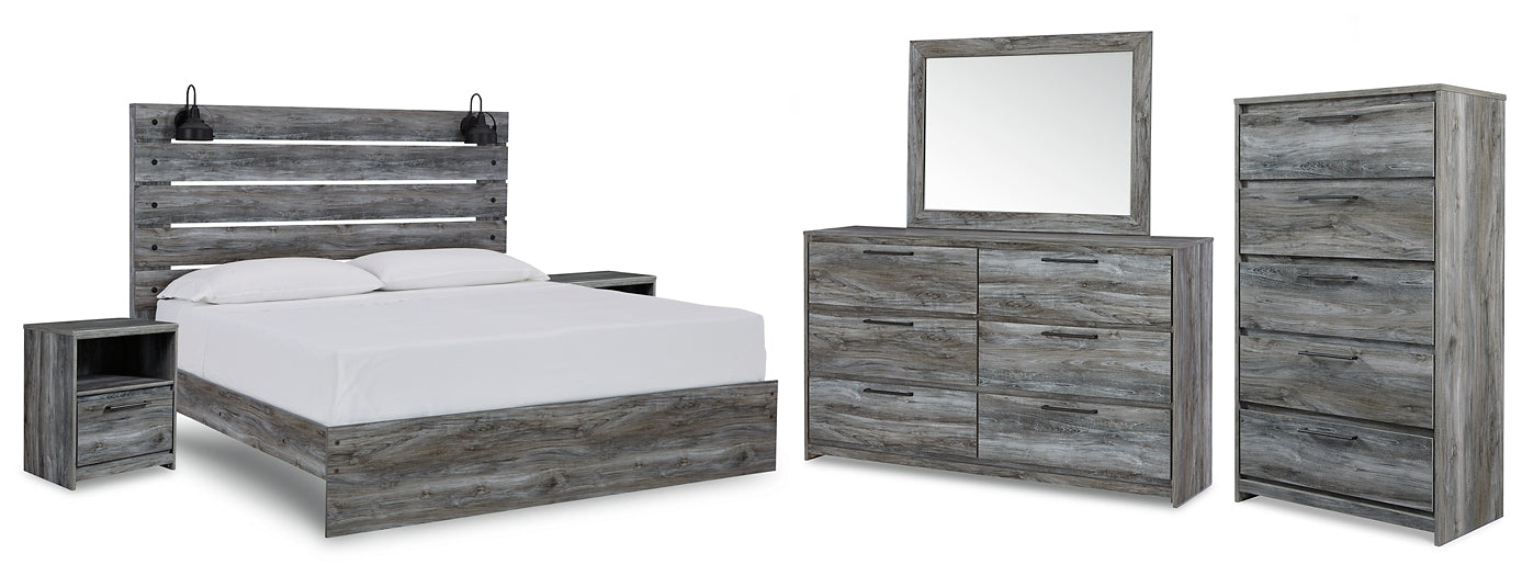 Baystorm King Panel Bed with Mirrored Dresser, Chest and 2 Nightstands Milwaukee Furniture of Chicago - Furniture Store in Chicago Serving Humbolt Park, Roscoe Village, Avondale, & Homan Square