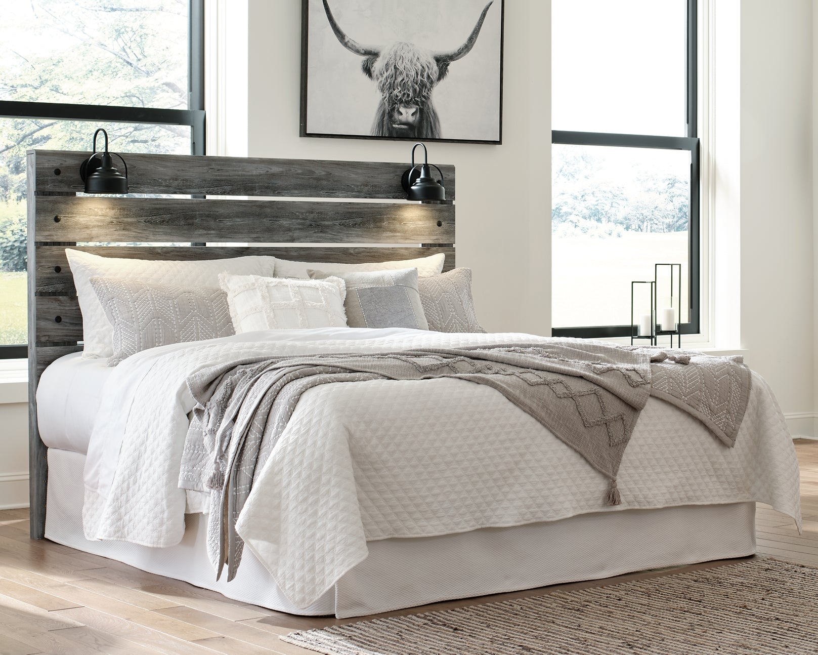 Baystorm King Panel Headboard with Mirrored Dresser, Chest and 2 Nightstands Milwaukee Furniture of Chicago - Furniture Store in Chicago Serving Humbolt Park, Roscoe Village, Avondale, & Homan Square