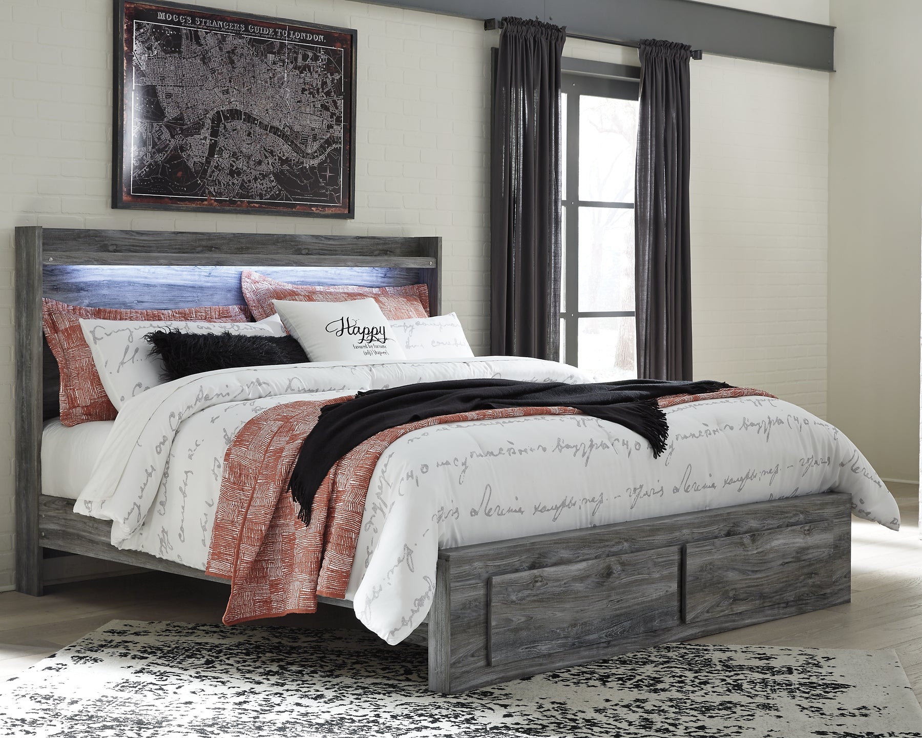 Baystorm King Panel Bed with 2 Storage Drawers with Mirrored Dresser, and Nightstand Milwaukee Furniture of Chicago - Furniture Store in Chicago Serving Humbolt Park, Roscoe Village, Avondale, & Homan Square