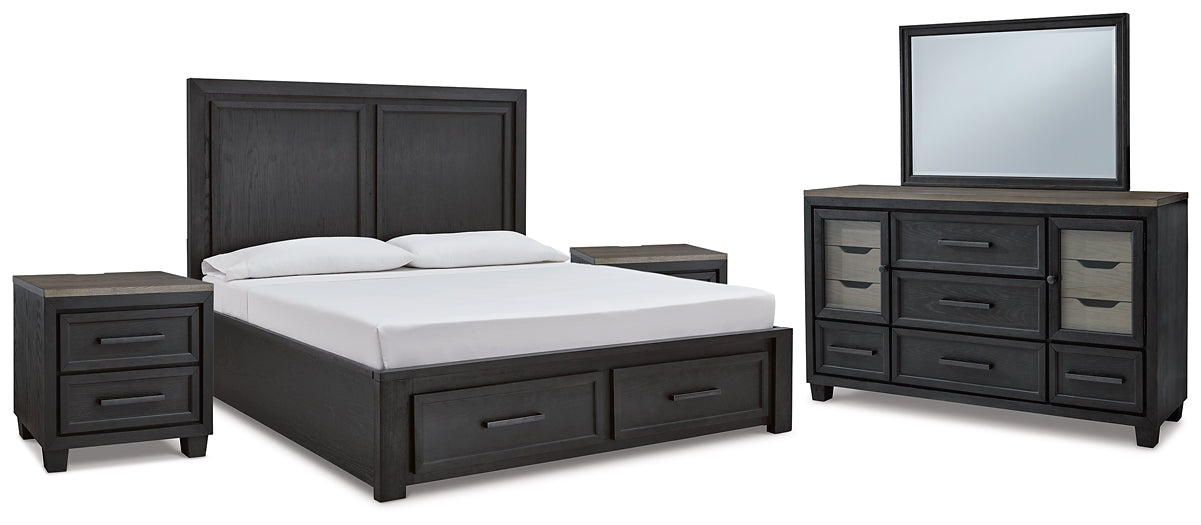 Foyland King Panel Storage Bed with Mirrored Dresser and 2 Nightstands Milwaukee Furniture of Chicago - Furniture Store in Chicago Serving Humbolt Park, Roscoe Village, Avondale, & Homan Square