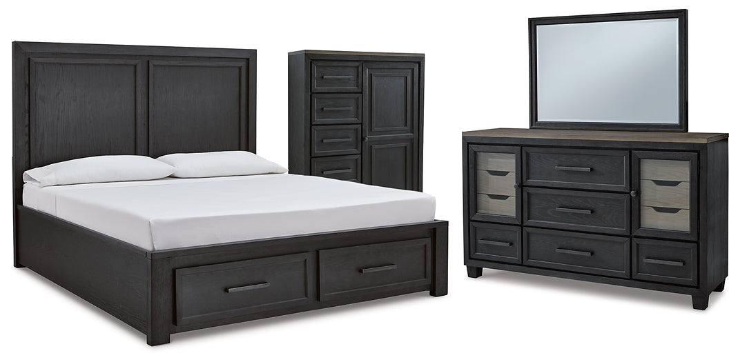 Foyland Queen Panel Storage Bed with Mirrored Dresser and Chest Milwaukee Furniture of Chicago - Furniture Store in Chicago Serving Humbolt Park, Roscoe Village, Avondale, & Homan Square