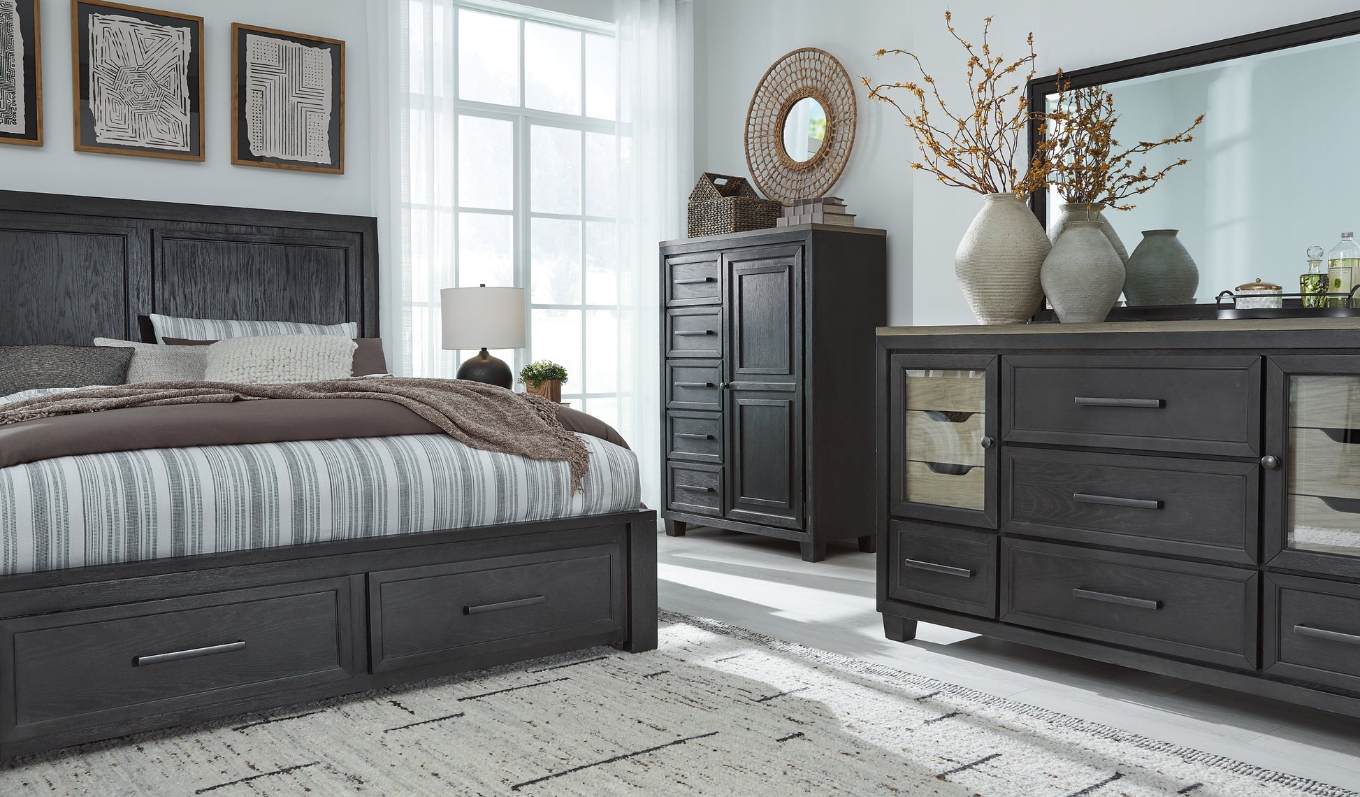 Foyland Queen Panel Storage Bed with Mirrored Dresser and Chest Milwaukee Furniture of Chicago - Furniture Store in Chicago Serving Humbolt Park, Roscoe Village, Avondale, & Homan Square