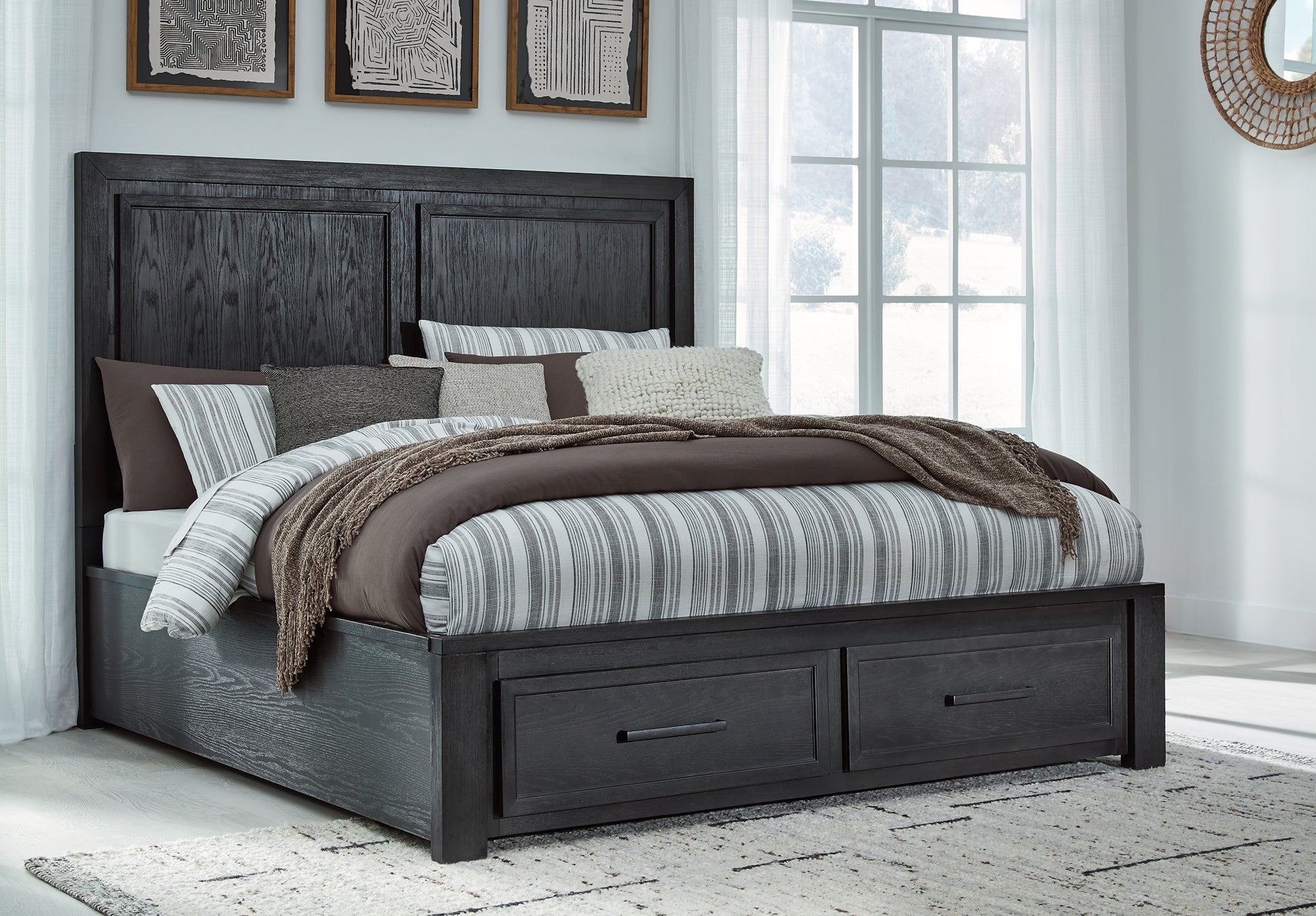 Foyland Queen Panel Storage Bed with Mirrored Dresser and 2 Nightstands Milwaukee Furniture of Chicago - Furniture Store in Chicago Serving Humbolt Park, Roscoe Village, Avondale, & Homan Square