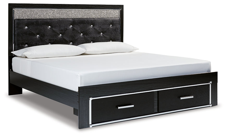 Kaydell King Upholstered Panel Storage Platform Bed with Mirrored Dresser Milwaukee Furniture of Chicago - Furniture Store in Chicago Serving Humbolt Park, Roscoe Village, Avondale, & Homan Square