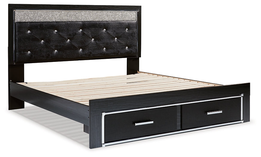 Kaydell King Upholstered Panel Storage Platform Bed with Mirrored Dresser Milwaukee Furniture of Chicago - Furniture Store in Chicago Serving Humbolt Park, Roscoe Village, Avondale, & Homan Square