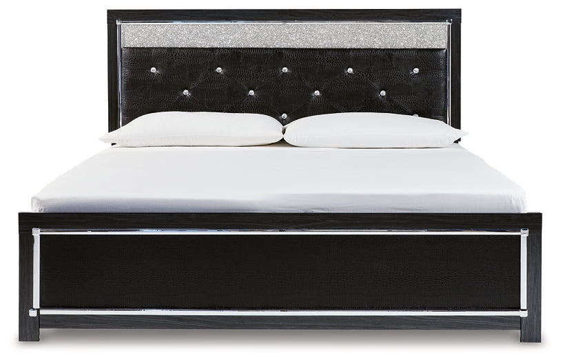 Kaydell King Upholstered Panel Platform Bed with Mirrored Dresser, Chest and 2 Nightstands Milwaukee Furniture of Chicago - Furniture Store in Chicago Serving Humbolt Park, Roscoe Village, Avondale, & Homan Square