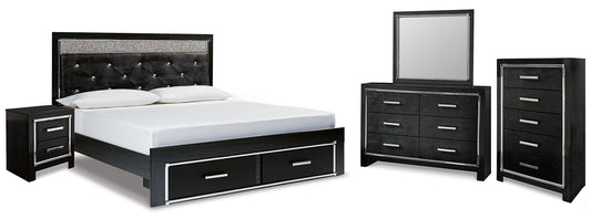 Kaydell King Upholstered Panel Storage Bed with Mirrored Dresser, Chest and Nightstand Milwaukee Furniture of Chicago - Furniture Store in Chicago Serving Humbolt Park, Roscoe Village, Avondale, & Homan Square