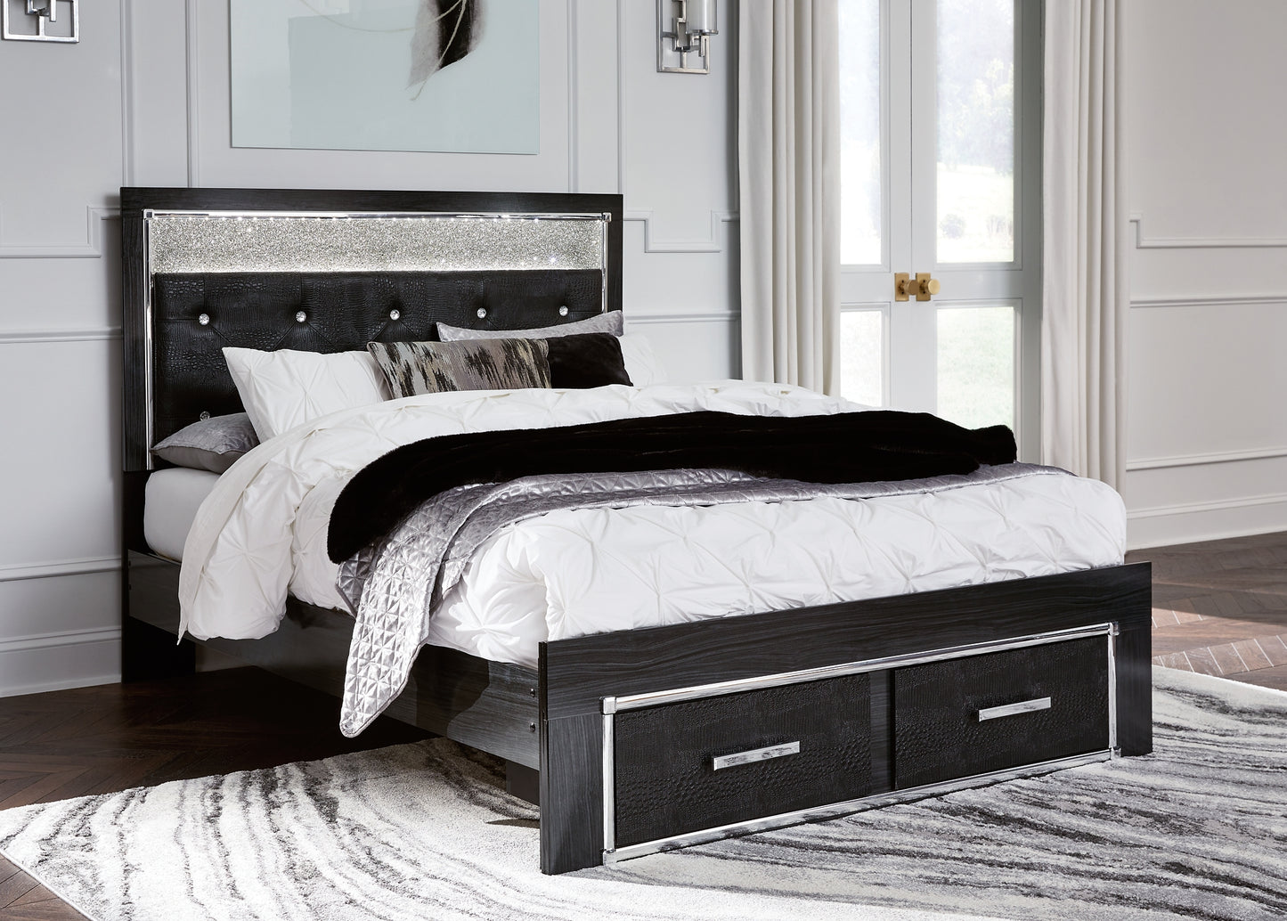 Kaydell King Upholstered Panel Storage Platform Bed with Dresser Milwaukee Furniture of Chicago - Furniture Store in Chicago Serving Humbolt Park, Roscoe Village, Avondale, & Homan Square