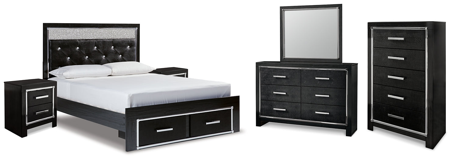 Kaydell Queen Upholstered Panel Storage Bed with Mirrored Dresser, Chest and 2 Nightstands Milwaukee Furniture of Chicago - Furniture Store in Chicago Serving Humbolt Park, Roscoe Village, Avondale, & Homan Square