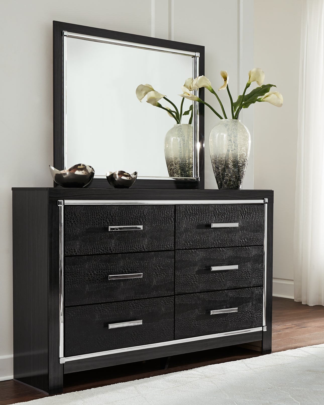 Kaydell Queen Upholstered Panel Storage Bed with Mirrored Dresser, Chest and 2 Nightstands Milwaukee Furniture of Chicago - Furniture Store in Chicago Serving Humbolt Park, Roscoe Village, Avondale, & Homan Square