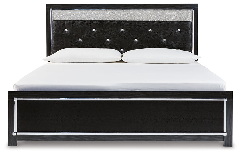 Kaydell King Upholstered Panel Bed with Mirrored Dresser, Chest and 2 Nightstands Milwaukee Furniture of Chicago - Furniture Store in Chicago Serving Humbolt Park, Roscoe Village, Avondale, & Homan Square